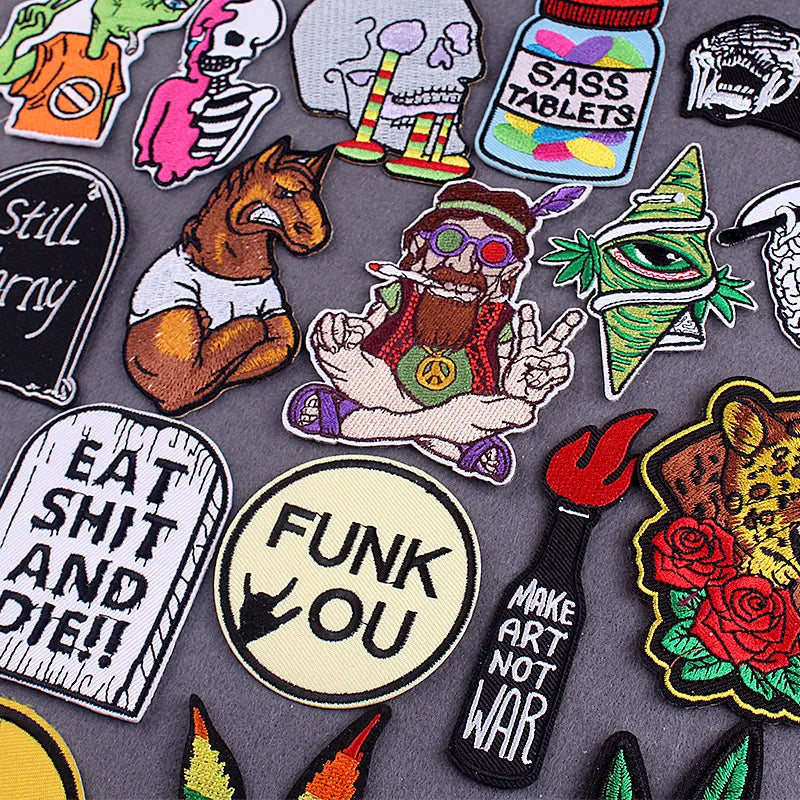 Hippie Patches For Clothing Thermoadhesive Patches DIY Funk Embroidered Patches on Clothes Skull Badges Applique Accessory Decor