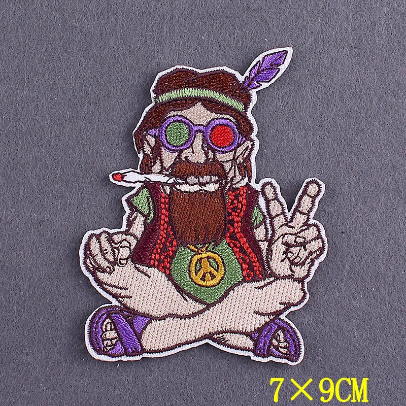 Hippie Patches For Clothing Thermoadhesive Patches DIY Funk Embroidered Patches on Clothes Skull Badges Applique Accessory Decor