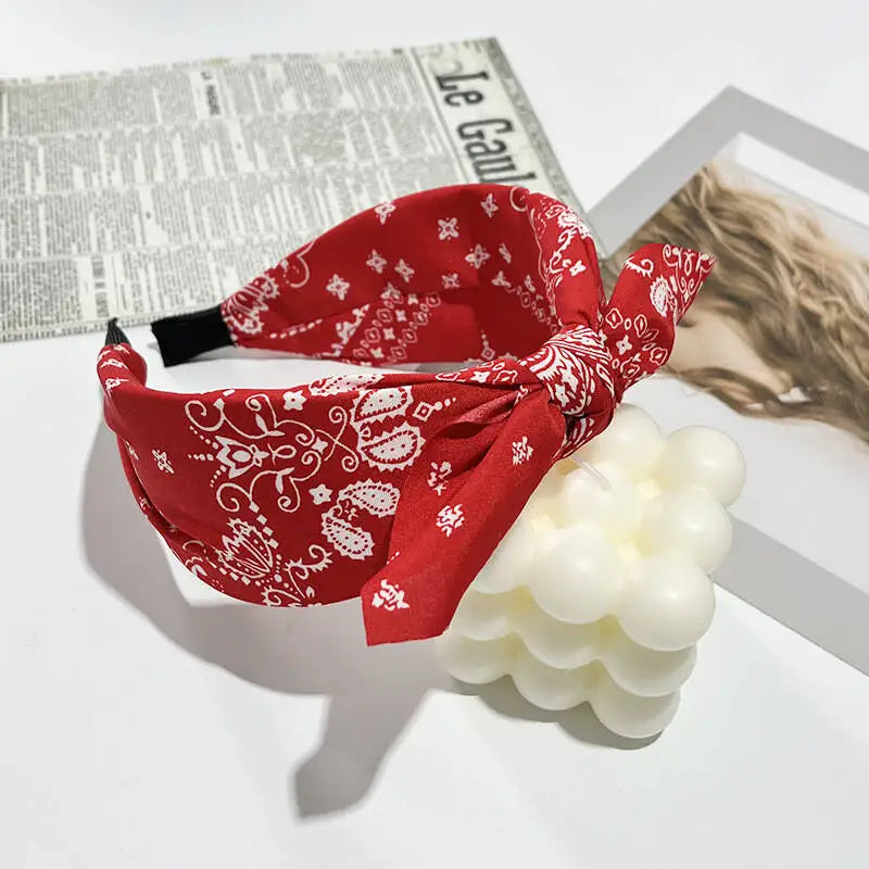 Boho Bow Print Headbands for Women Wide Brimmed Hairbands Vintage Elegant Hair Hoop Cross Knot Headwear Girls Hair Accessories