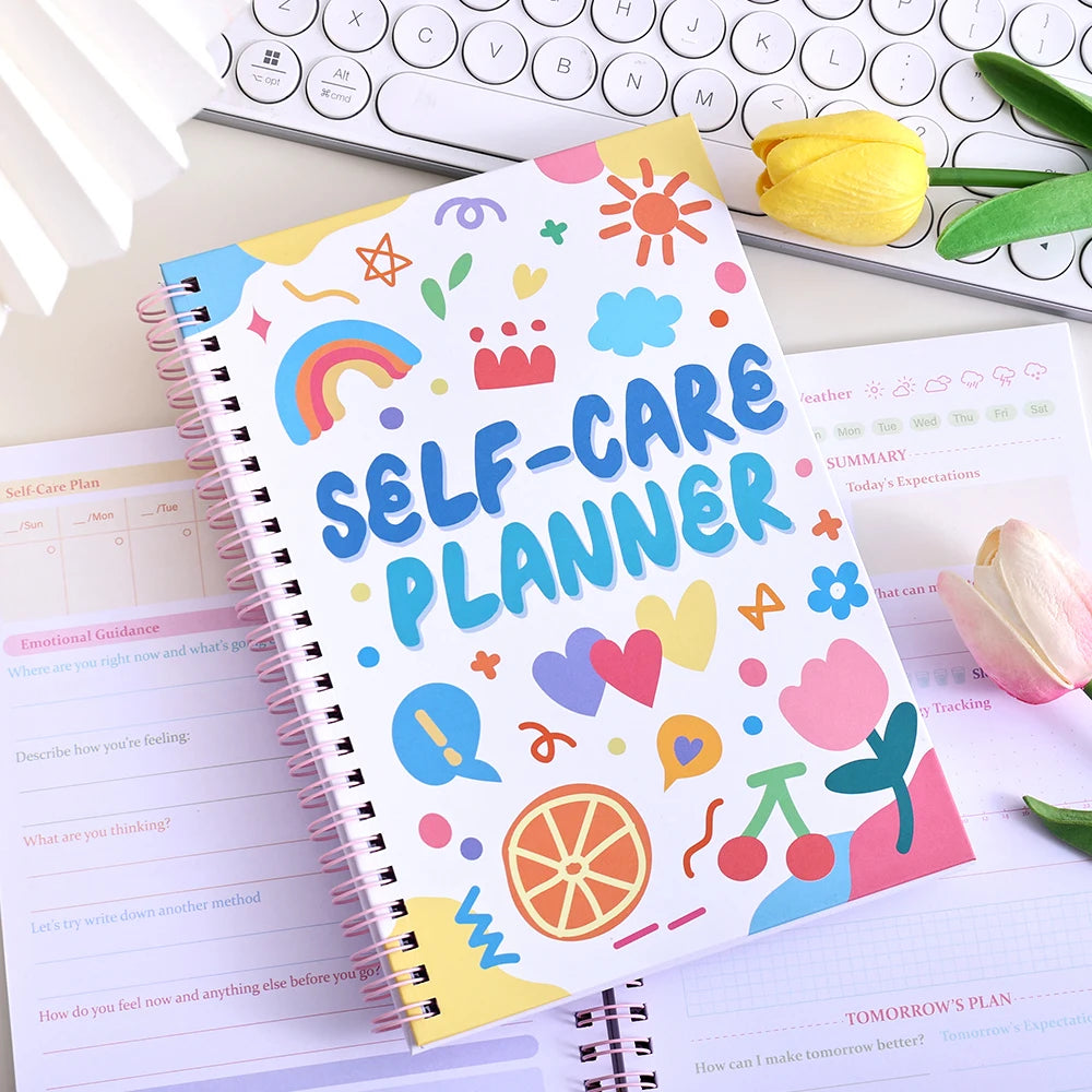 Undated Self-Care Journal 100 Pages with 2 Stickers Cute Colorful Interior for Students Teachers 5-Minute Daily Happiness Guide