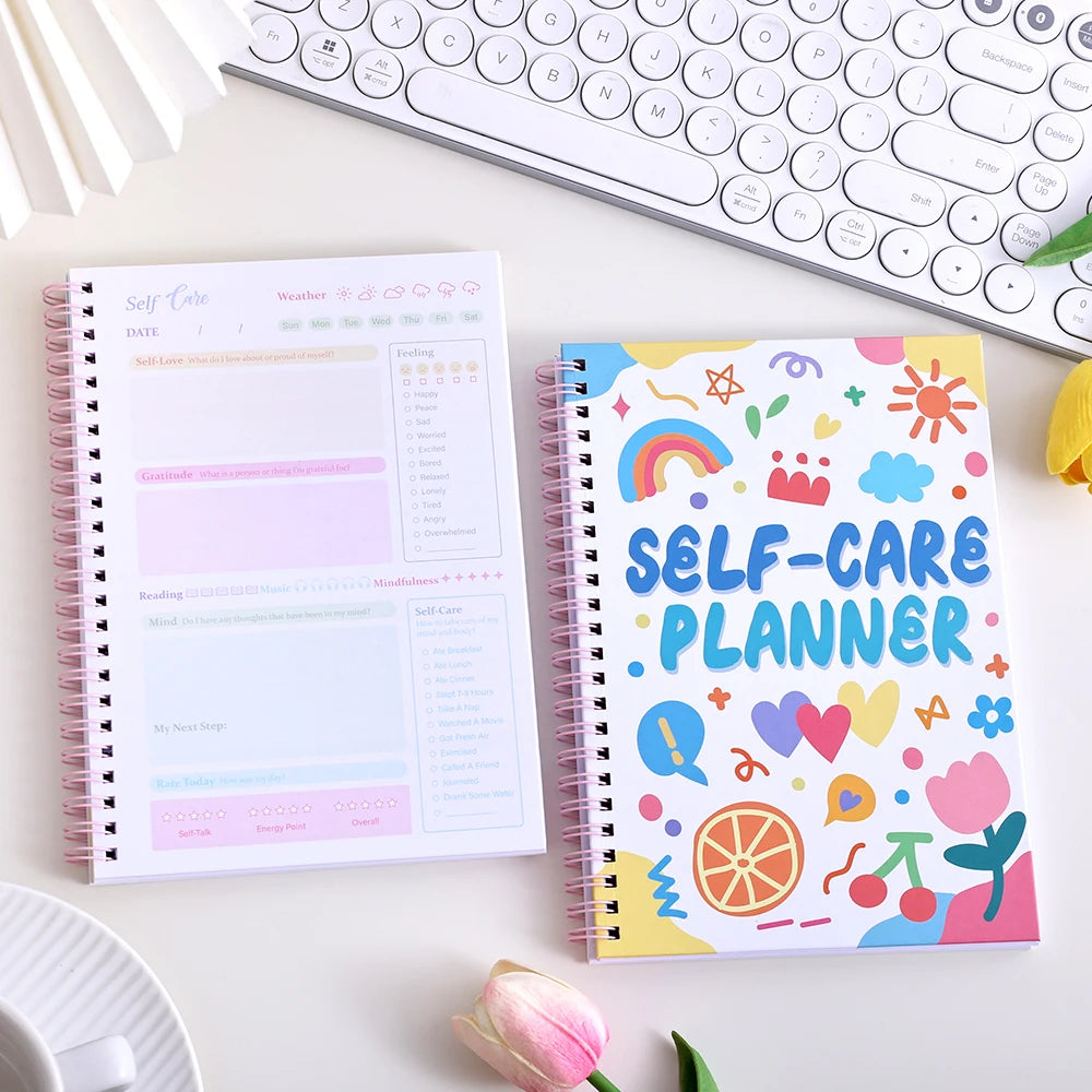 Undated Self-Care Journal 100 Pages with 2 Stickers Cute Colorful Interior for Students Teachers 5-Minute Daily Happiness Guide
