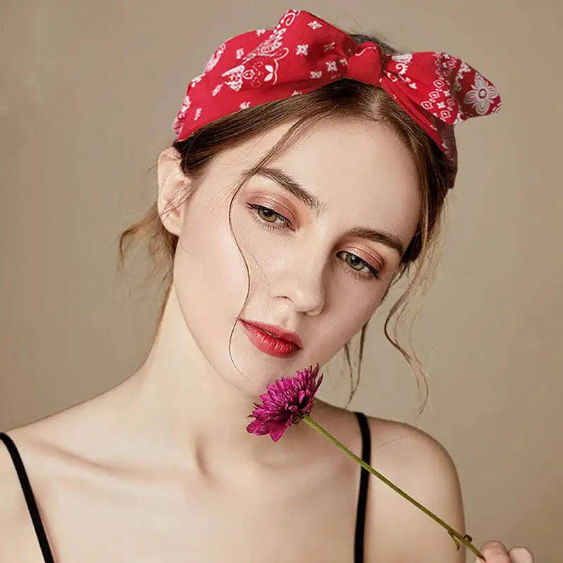 Boho Bow Print Headbands for Women Wide Brimmed Hairbands Vintage Elegant Hair Hoop Cross Knot Headwear Girls Hair Accessories