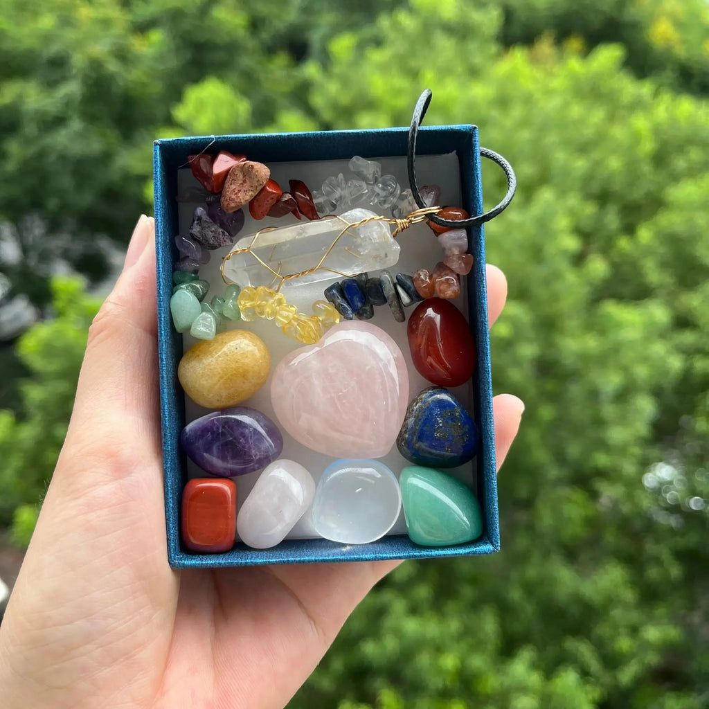 11/14pcs Natural Stone Healing Crystal Jewelry DIY Gift Box Set, Healing Crystal, Seven Chakra, and Balance The Human Body.