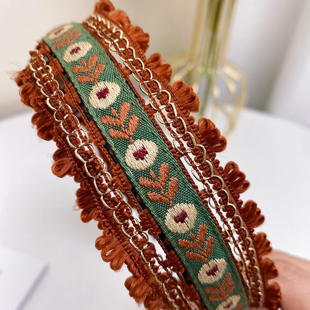 Boho Embroidery Headband Wide Head Hoop Retro Style Headdress Elegant Hair Accessories Women Girls