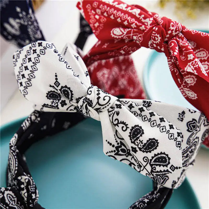 Boho Bow Print Headbands for Women Wide Brimmed Hairbands Vintage Elegant Hair Hoop Cross Knot Headwear Girls Hair Accessories