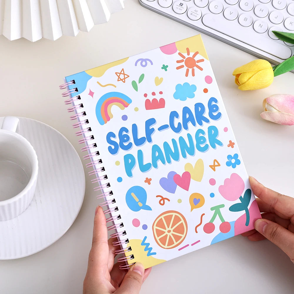 Undated Self-Care Journal 100 Pages with 2 Stickers Cute Colorful Interior for Students Teachers 5-Minute Daily Happiness Guide