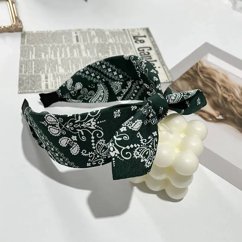 Boho Bow Print Headbands for Women Wide Brimmed Hairbands Vintage Elegant Hair Hoop Cross Knot Headwear Girls Hair Accessories