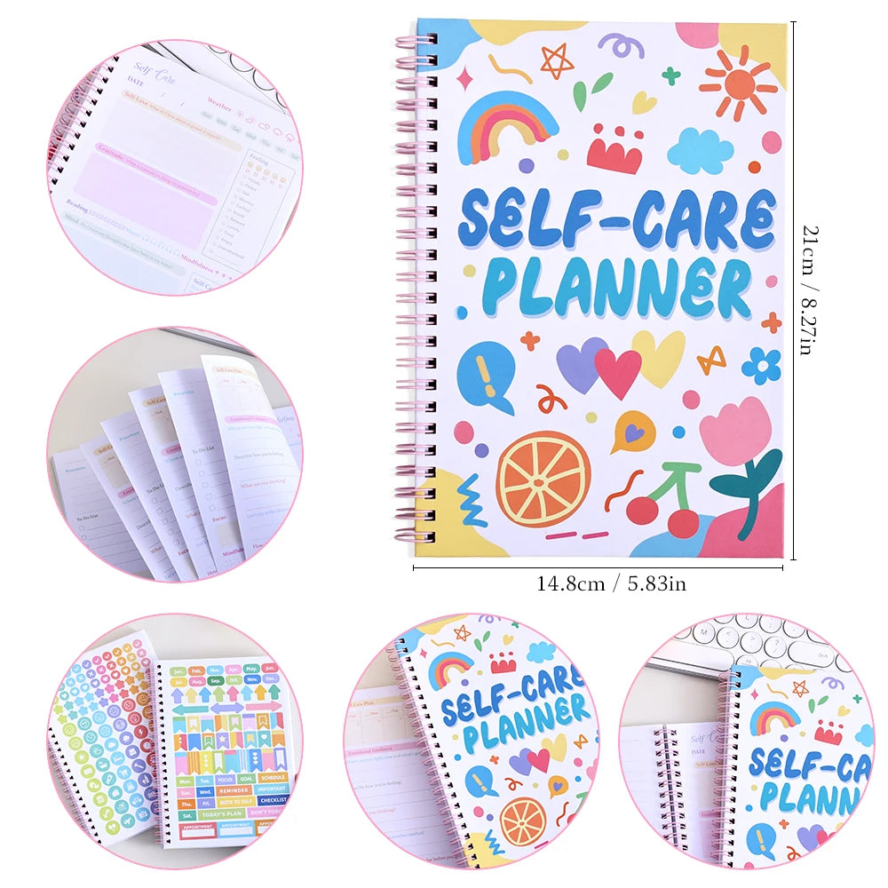 Undated Self-Care Journal 100 Pages with 2 Stickers Cute Colorful Interior for Students Teachers 5-Minute Daily Happiness Guide