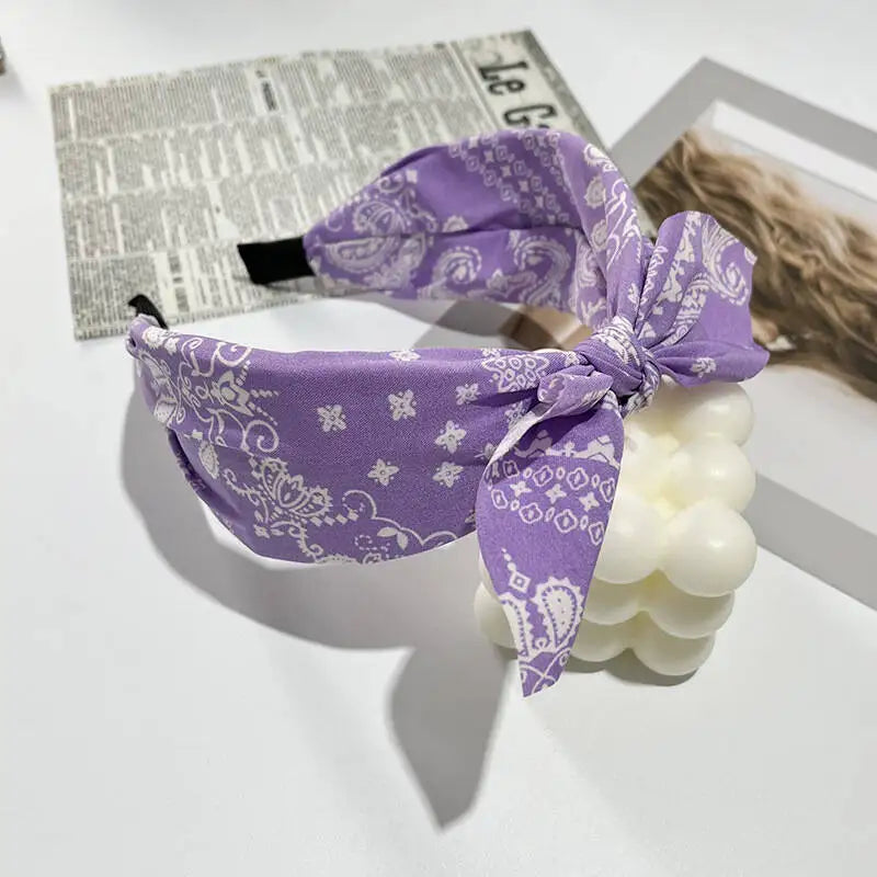 Boho Bow Print Headbands for Women Wide Brimmed Hairbands Vintage Elegant Hair Hoop Cross Knot Headwear Girls Hair Accessories